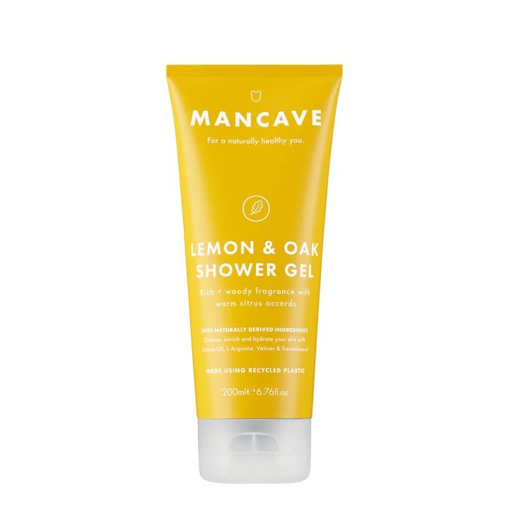 ManCave - Vendita all'ingrosso Bagnoschiuma/gel doccia - Gel Doccia Uomo | 200ml | Profumo di Limone e Quercia | Formulazione Naturale | Regalo per lui