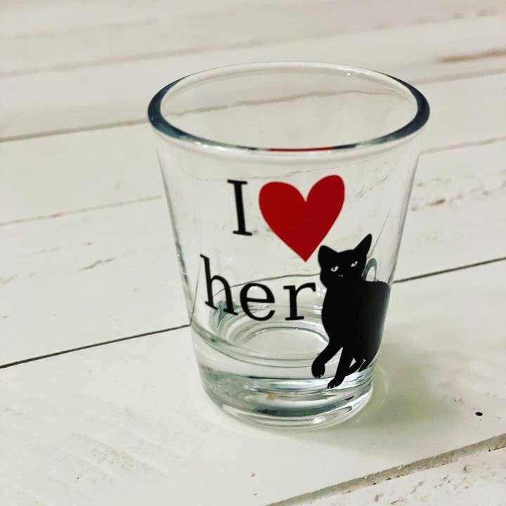 Three Black Cats Inc. - Wholesale Shot glass - I heart his cock & I heart her pussy shot glasses3