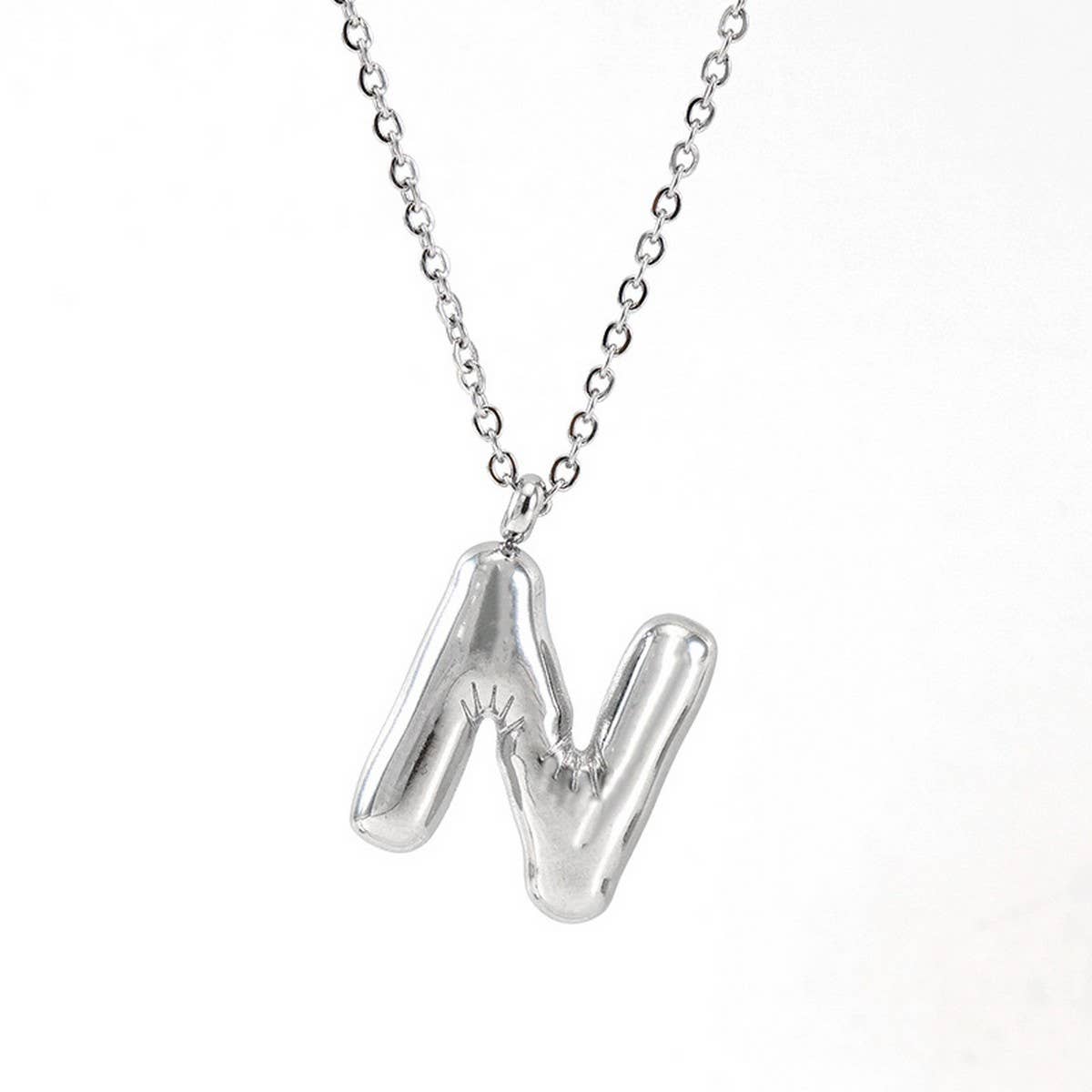 NINEXIS - Wholesale Pendant/Charm Necklace - CWAJE1946_Steel Color Bubble Letter Necklace13