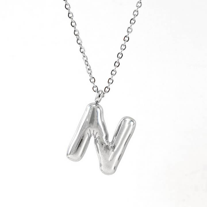 NINEXIS - Wholesale Pendant/Charm Necklace - CWAJE1946_Steel Color Bubble Letter Necklace18