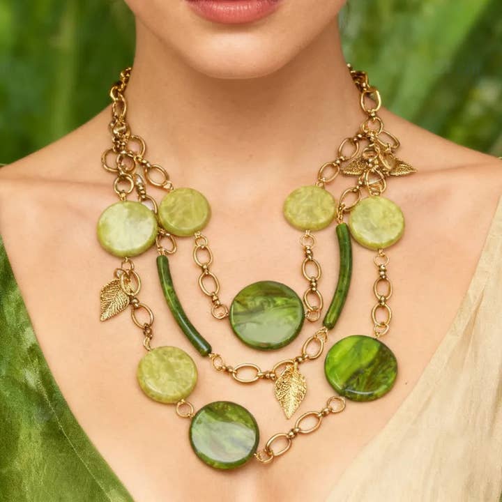 Layered Circles & Leaves Statement Necklace for wholesale by Miss Minna