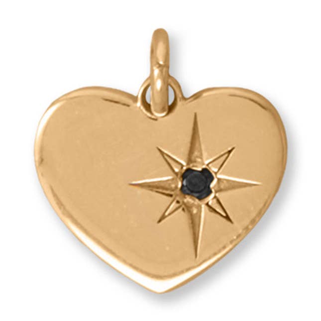 14-karaats vergulde harthanger met zwart diamantsterontwerp voor wholesale door Silver Stars Collection