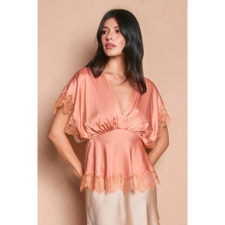 Dull Satin Lace Blouson Top (1) for wholesale by Dress Forum