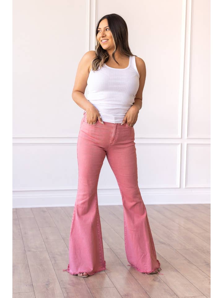The Stacey Pink Denim Bell Bottoms for wholesale on Faire