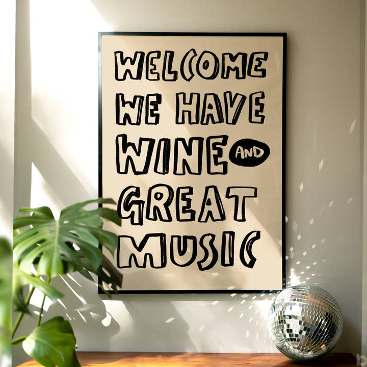 Welcome We Have Wine Art Print - Hand Drawn Poster for wholesale by BOOBOOSKINS