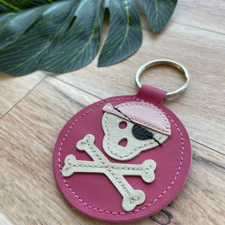 Leather Keychain with Pirate Skull and Crossbones for wholesale by Mally Designs