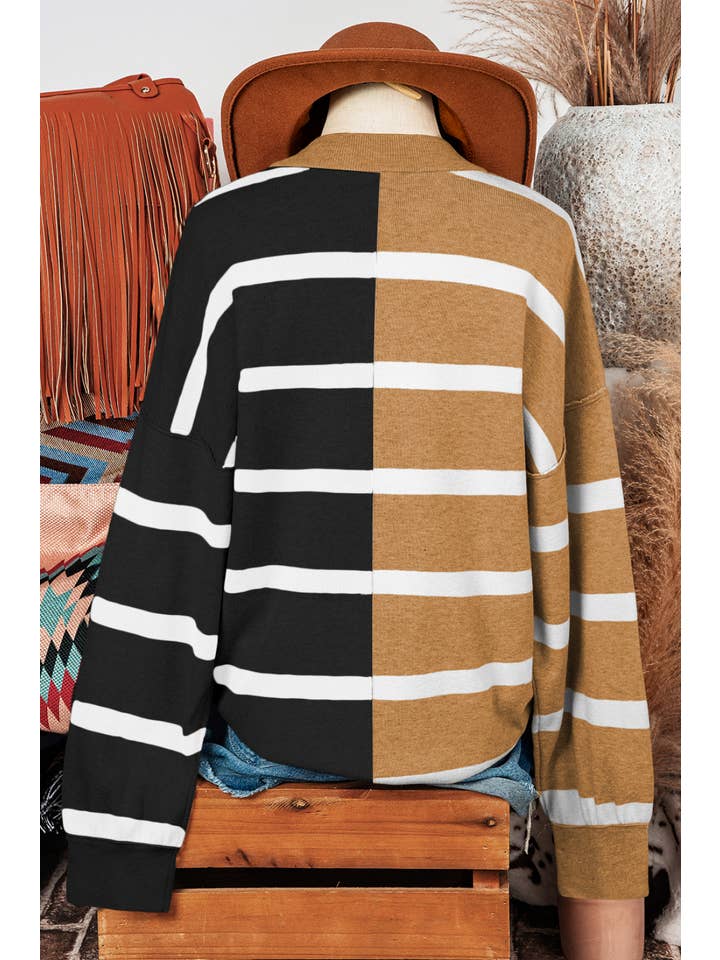 fashionworks - Wholesale Knit Sweater - Women's - Fashion-W Fall Stripe Colorblock Oversized Sweater*S-2XL