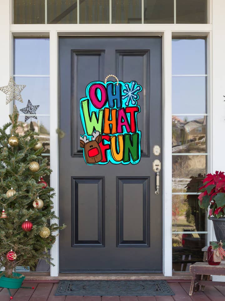Christmas Reindeer Wooden Door Hanger | Oh What Fun for wholesale by DoorBadges