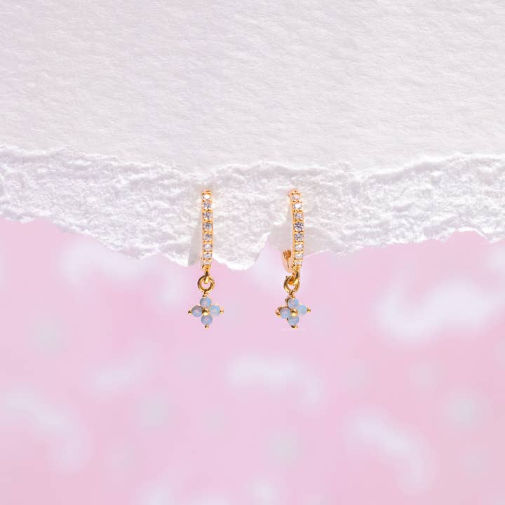 Girls Crew – wholesale Hängande örhängen – Blå Blossom Kärlek Dingla Hoops11