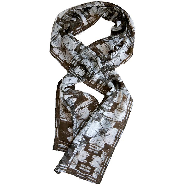 Babs Brooklyn Bridge Print Silk Georgette Scarf for wholesale by Babs Boutique NYC