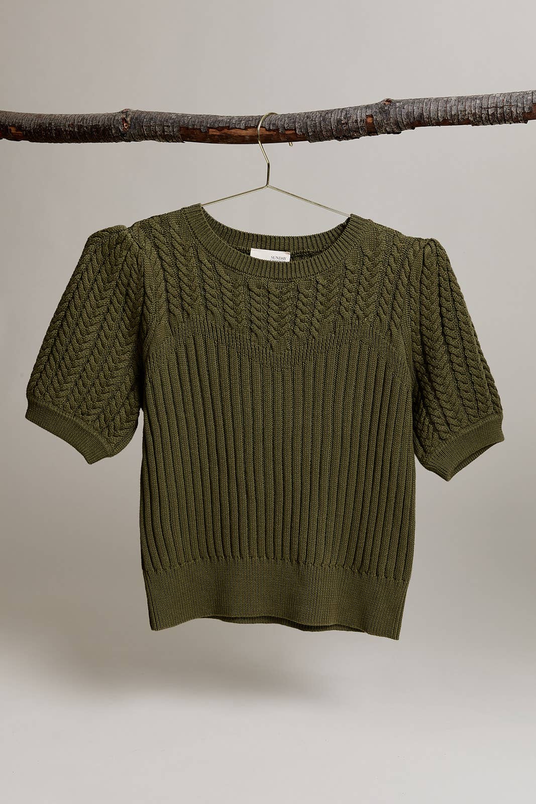 Sunday Edition by LE LIS - Wholesale Knit Sweater - Women's - ROUND NECK PUFF SHORT SLEEVE CABLE SWEATER13