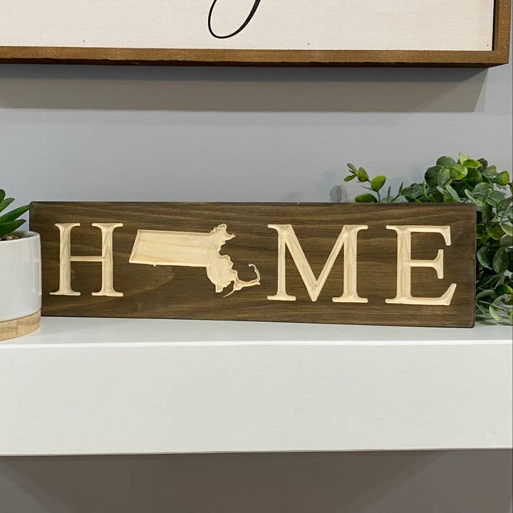 Massachusetts “Home” Sign - Stained Finish for wholesale by Creative Carpentry of Maine