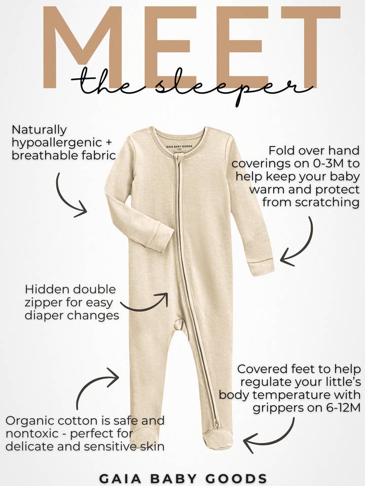 Gaia Baby Goods - Wholesale Sleepsuit - Baby - Organic Cotton Baby Footie Pajamas in Spring Bunnies Easter 4