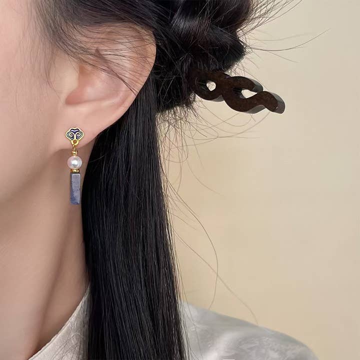 Otterware - Wholesale Dangle Earrings - Handmade Cloisonné Enamel Earrings: Pearl & Jasper, S9251