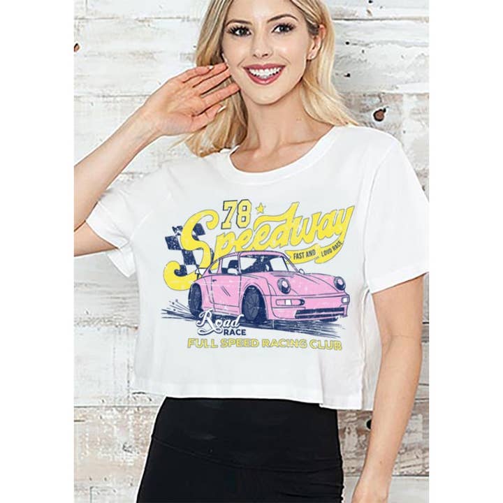 MINEB - Wholesale Screen Printed T-Shirt - Women's - SPEEDWAY RACING CLUB SHORT CROP TEE2