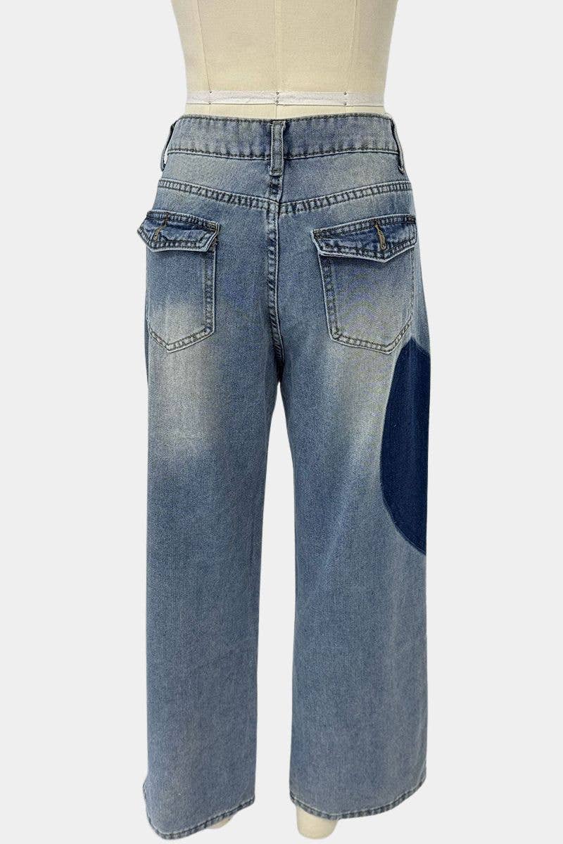 BLEU Pantalon en jean décontracté à jambes larges en vente sur Faire5
