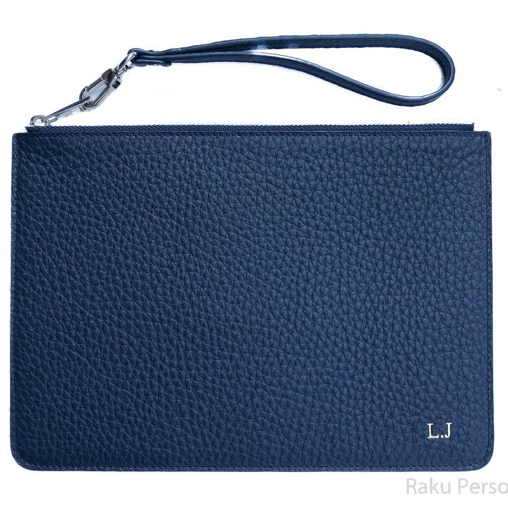 rakupersonalized - Vendita all'ingrosso Pochette - Donna - Pochette regalo per damigella d'onore borsa cosmetica personalizzata, custodia per trucco in pelle blu navy per damigella d'onore, pochette da polso personalizzata blu navy1