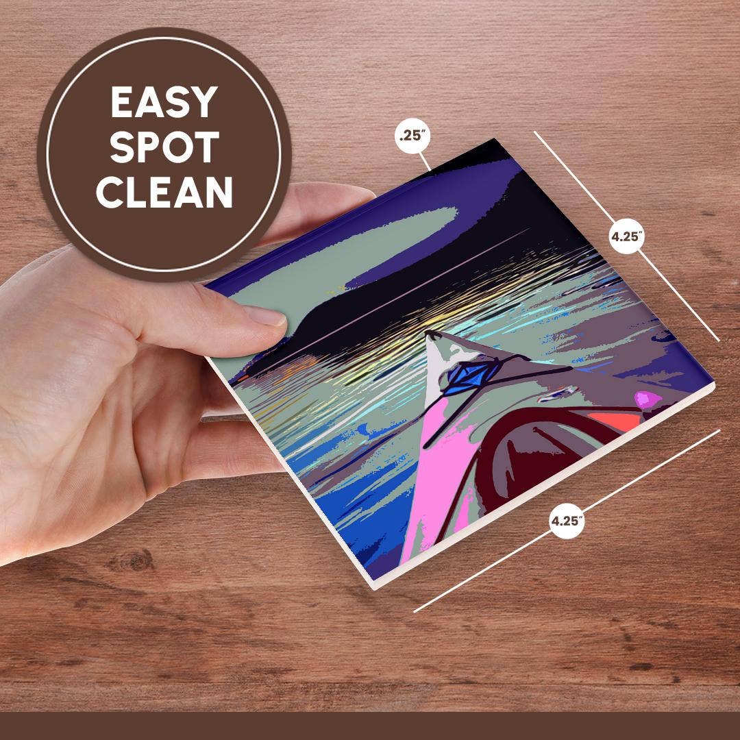 3dRose – wholesale Coasters – 3dRose, Cool fun Artsy Kayaking Art Design with Kayak boat on the Water, Coaster6