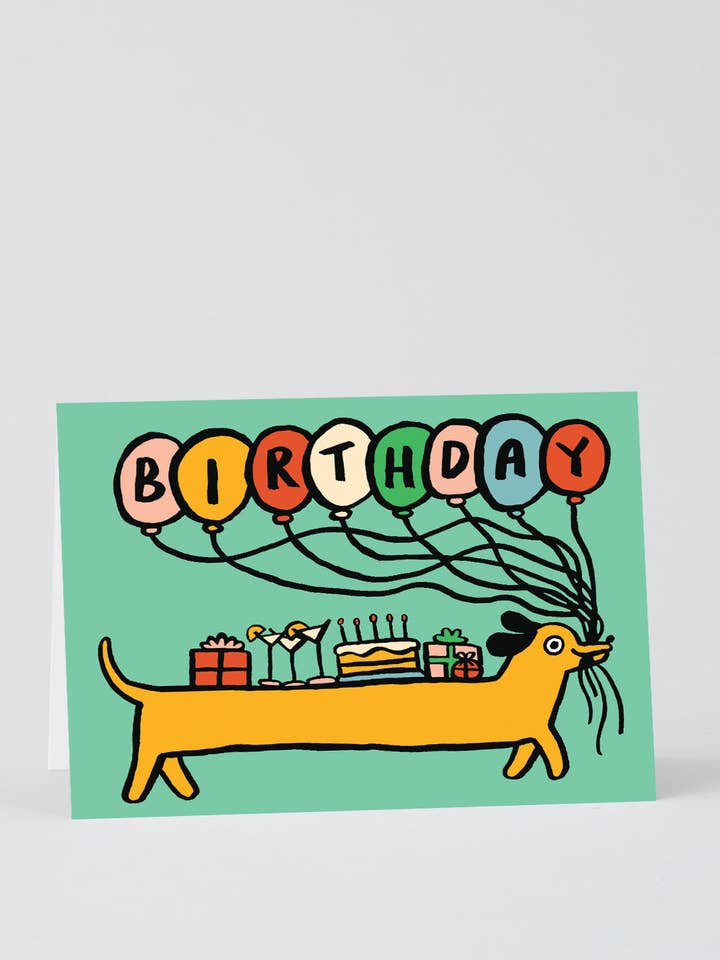 Biglietto di compleanno con bassotto per la vendita all'ingrosso da parte di Wrap (US duties paid)