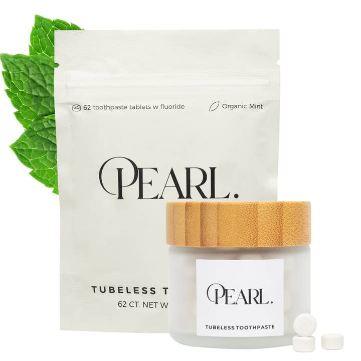 VIAI Beauty - Wholesale Toothpaste - Starter Kit: The Pearl Jar - White Sea Glass & Fluoride Mint Toothpaste Tablets | 62 Tablets | Refill Pouch6