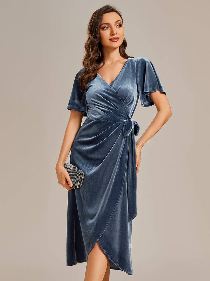 Ever-Pretty - Wholesale Dress - Women's - One-piece Type Velvet Tea Length Wedding Guest Dress10