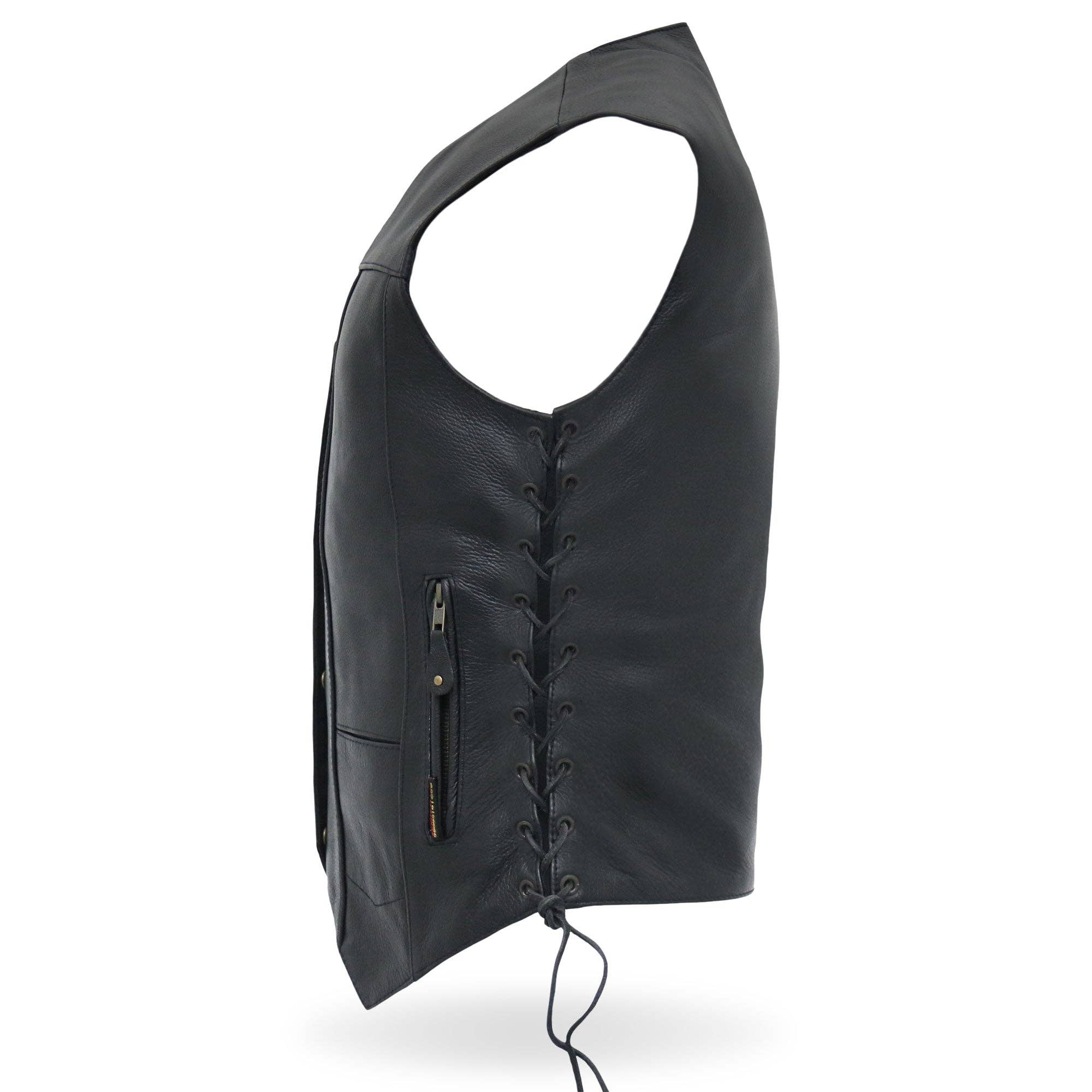 BLK Hot Leathers VSL1008 - Gilet da motociclista da donna, in pelle, con dieci tasche, colore nero in vendita all'ingrosso su Faire4