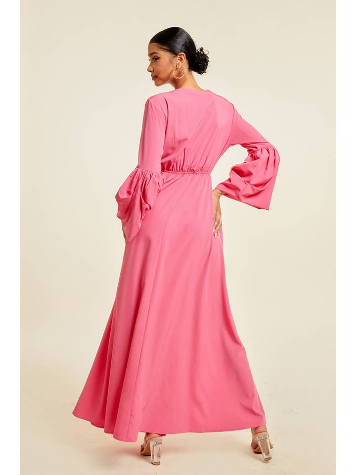 QMP Moda - Wholesale Dress - Women's - V NECK MAXI DRESS WITH ELASTIC WAIST11