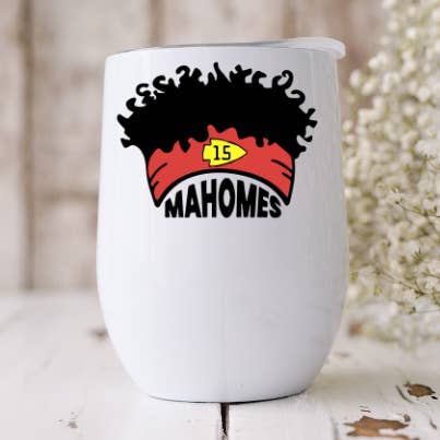 15 Mahomes KC Chiefs Football 12oz Wine Tumbler for wholesale by Dogwood Graphics & Design