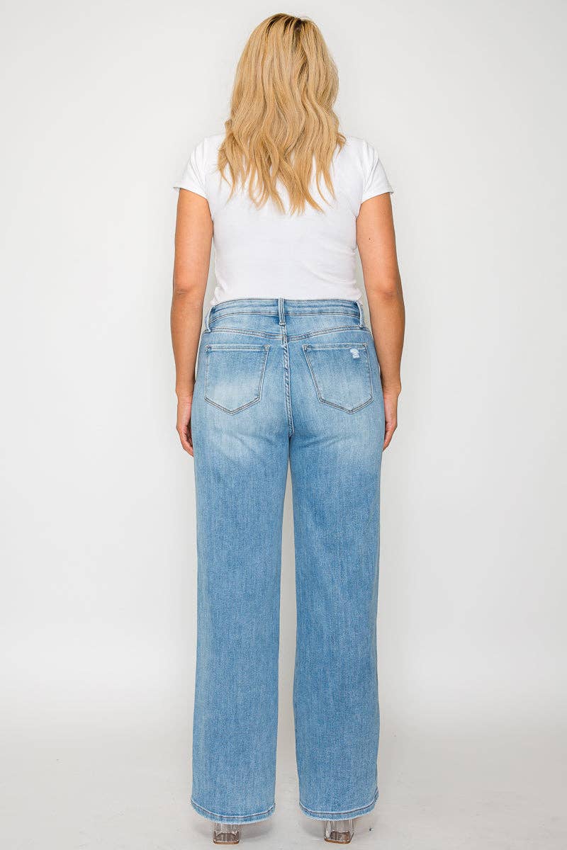 Blå PLUS SIZE HØJTALJET JEANS MED LIGE BEN # BT5004X for engroshandel på Faire10