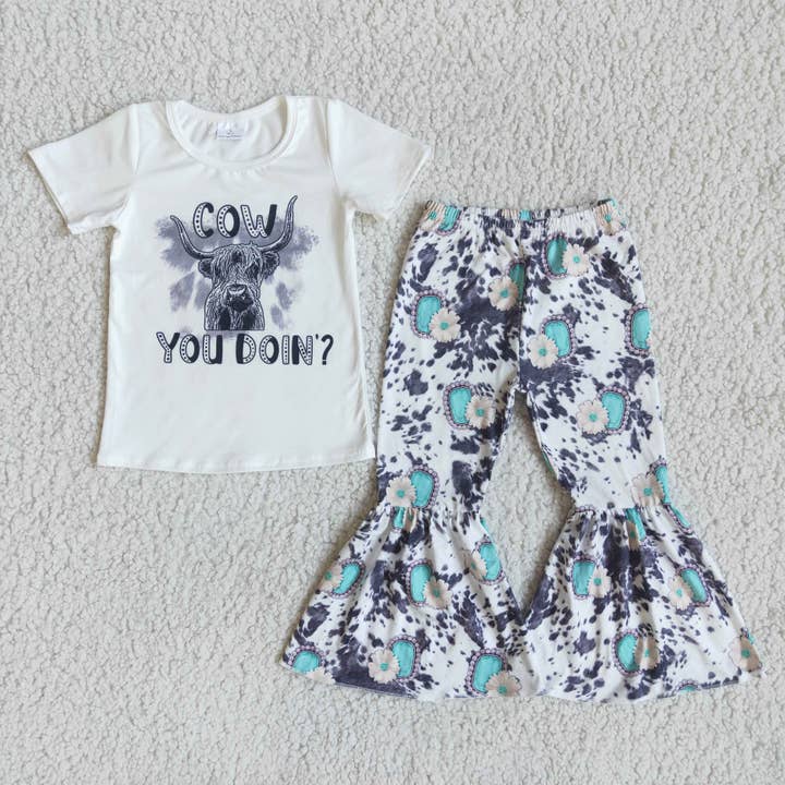Cow you doin' western baby girls outfits for wholesale by Yawoo Garments