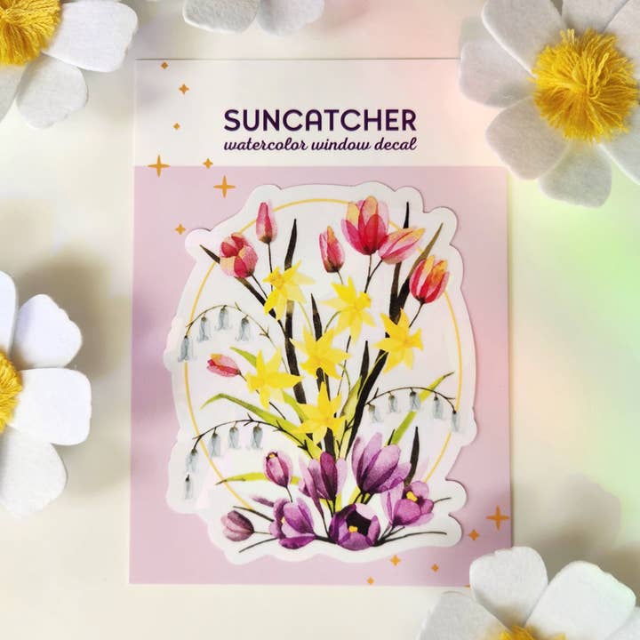Spring Flowers suncatcher window sticker for wholesale by Papermill Creative