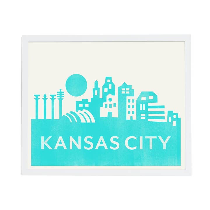 Kansas City Skyline - Teal Art Print for wholesale by Ampersand Design Studio