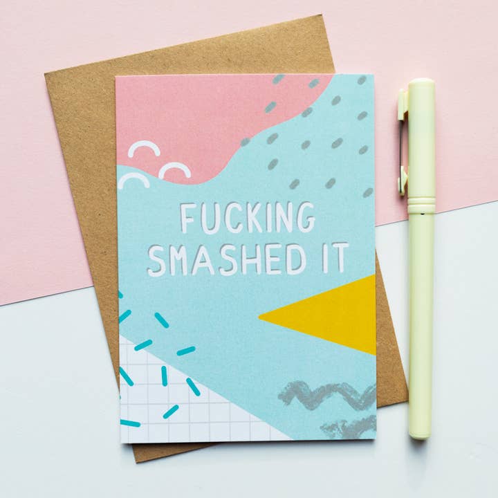 Fucking Smashed It Greeting Card | Congratulations Uni Exams for wholesale by Jeff and the Squirrel