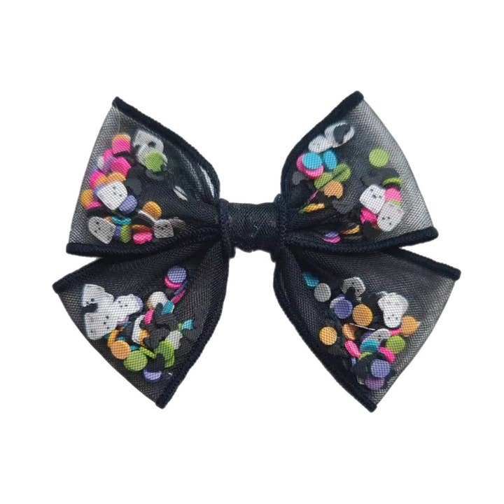 Sort Konfetti Spøgelsesryster Pinwheel Sløjfe m/ Klemme for engroshandel hos Pretty in Pink Bows