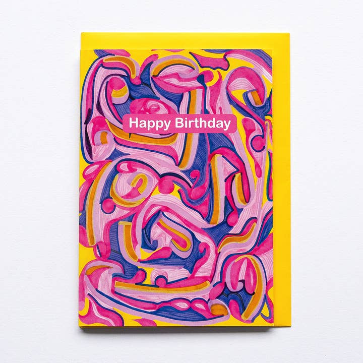 Pink Purple Yellow Bright Swirls | Birthday Card for wholesale by Lilian G Limited