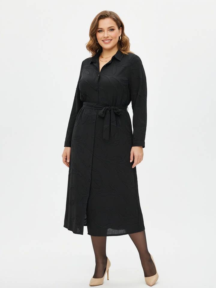 16716-schwarz Langärmeliges Hemdkleid für den Großhandel von Lilie Rose