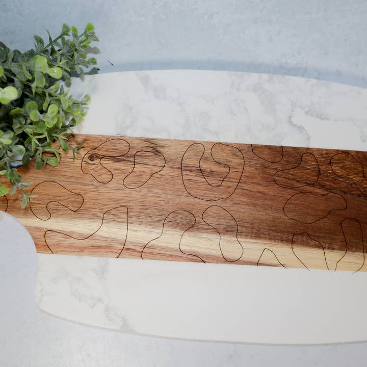 Leopard Marble and Acacia Serving Board | Kitchen Decor Gift for wholesale by Becky Bug Designs
