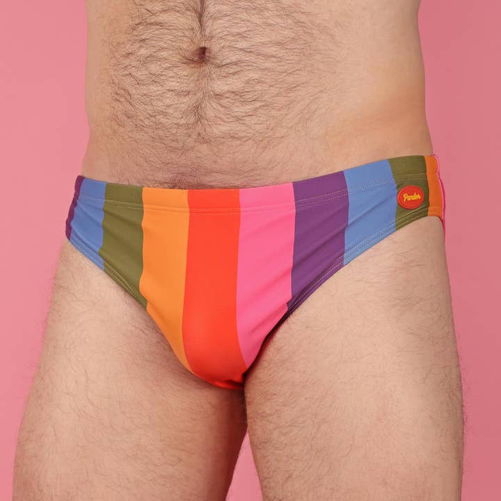 Pastel Rainbow Stripe Swim Brief for wholesale by Pander