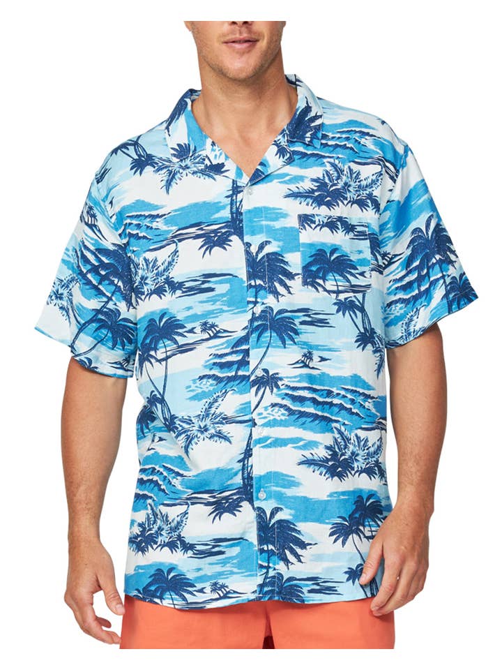 Okanui - Wholesale Buttoned-down shirt – Men's - Mens - Aloha Shirt - Sun Daze - Blue2
