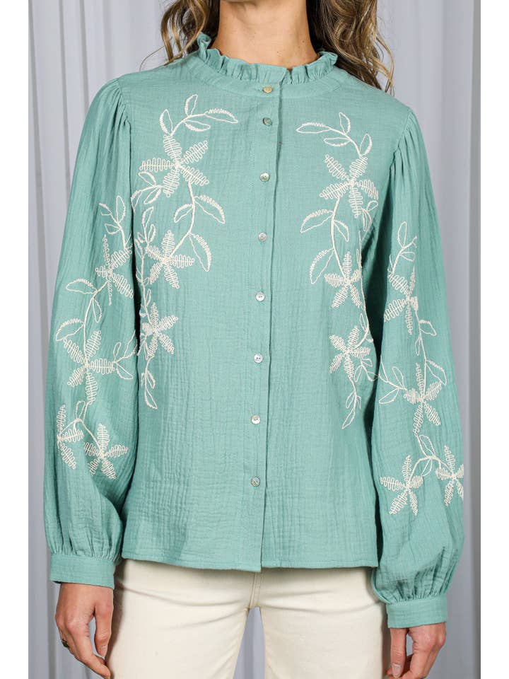Vine & Love - Wholesale Blouse - Women's - Floral Embroidered Ruffle Neck Bohemian Blouse VT83000