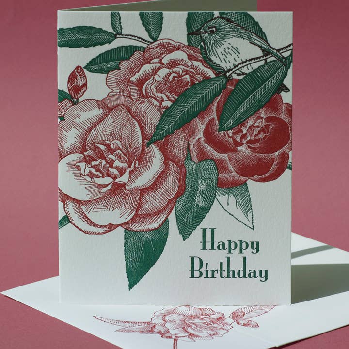 Camellia Birthday and Anniversary Card for wholesale by Painted Tongue Press