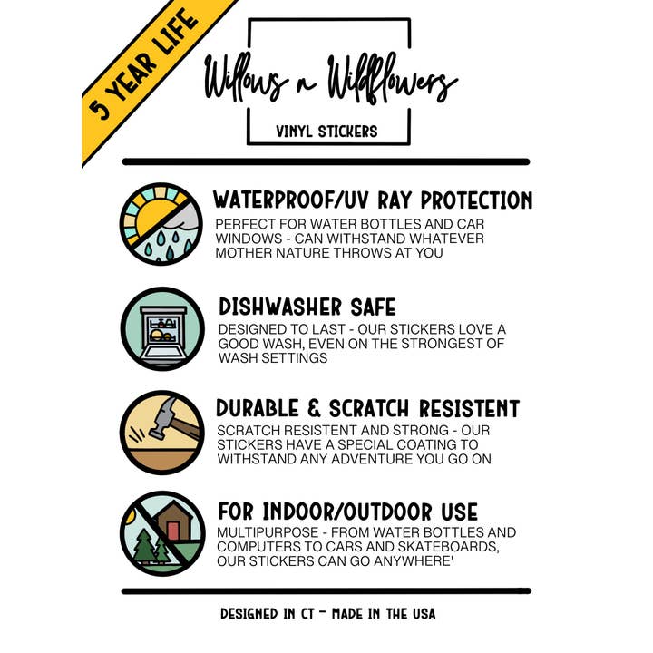 Willows ‘n’ Wildflowers - Wholesale Sticker - Save the Bees, Plant More Trees, Clean the Seas Sticker