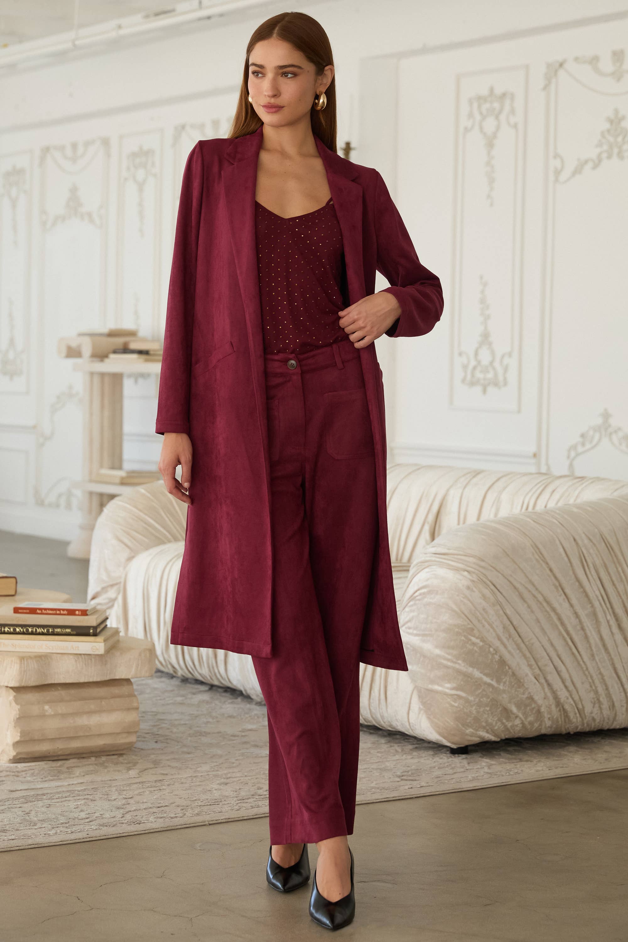 SKIES ARE BLUE - Wholesale Coat - Women's - Faux Suede Duster4