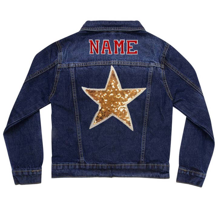Cat in the Hood – Engroshandel Denimjakke – til børn – Guld Sequin Star Denim Jacket4