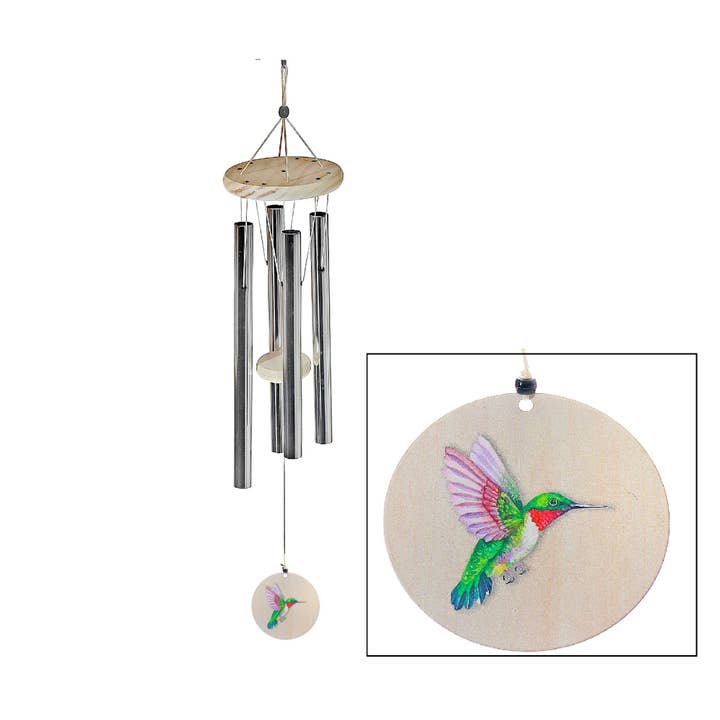 Multi 30" Round Natural Wind Chime Hummingbird for wholesale on Faire