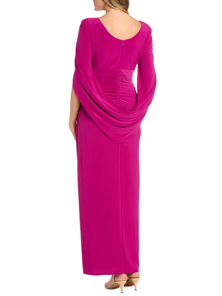 MAGENTA RM Richards Draped Shawl Sleeve Long Evening Dress for wholesale on Faire