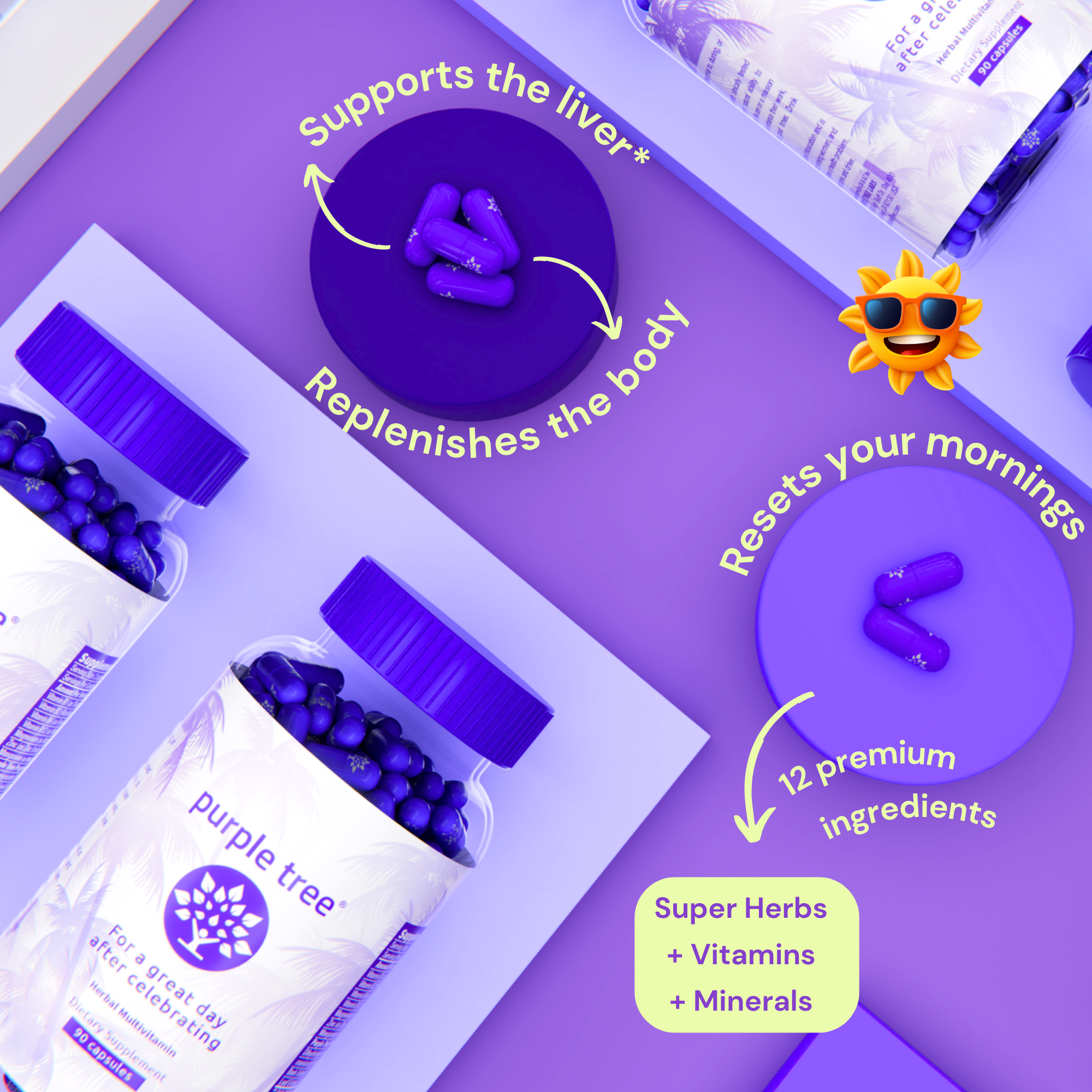 Purple Tree Labs - Wholesale Oral Supplement/Vitamin - Purple Tree Post-Celebration Kit POS - 20 To-Go Packs2