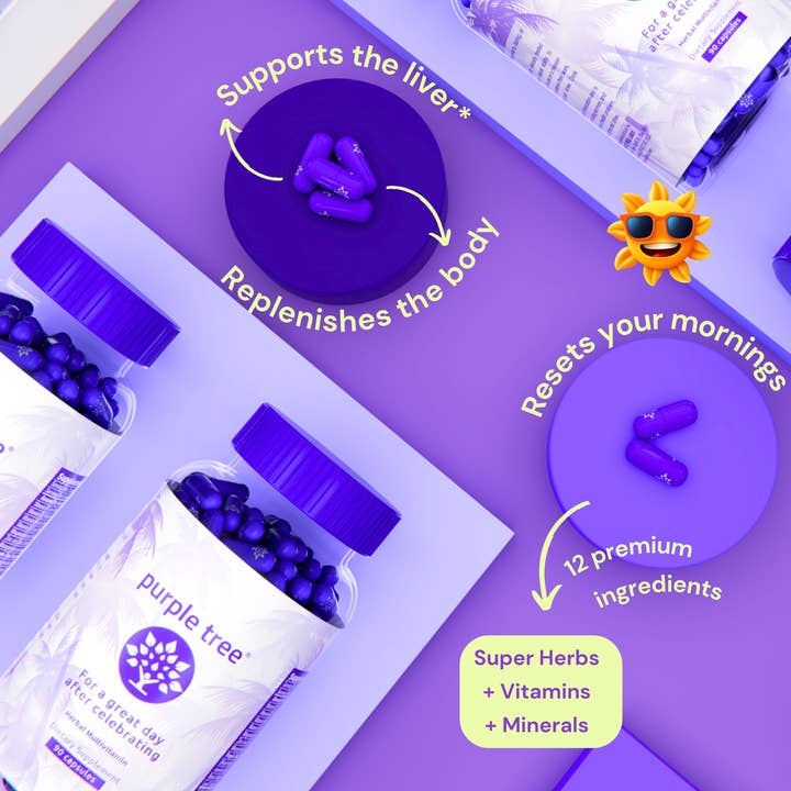 Purple Tree Labs - Wholesale Oral Supplement/Vitamin - Purple Tree Post-Celebration Kit POS - 20 To-Go Packs2