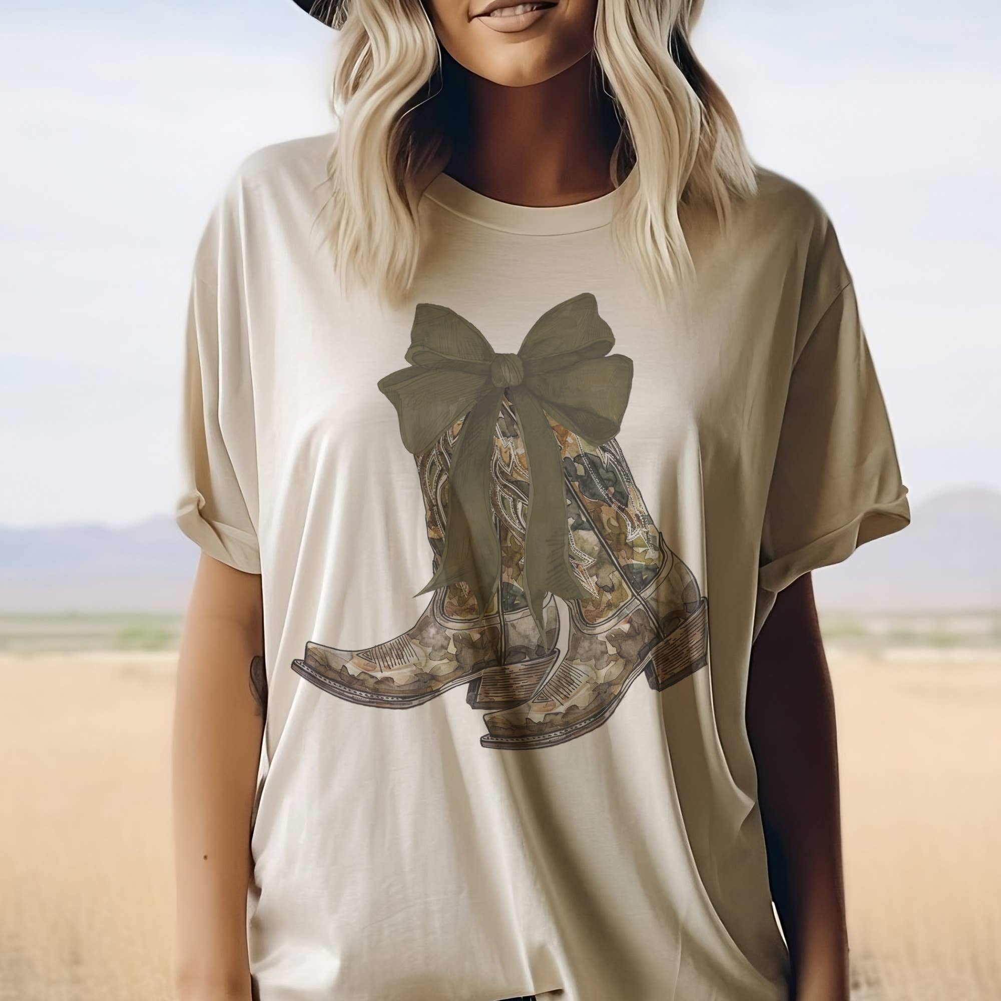 Par.tees by Party On! – wholesale T-shirt (graphic) – women's – Western Camo Boots Hunting Girly Camouflage Graphic Tee0