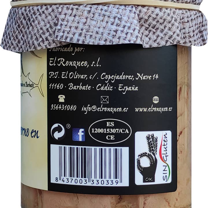 El Ronqueo - Wholesale Tinned fish - Tuna fillets baked in olive oil jar 212 g.1